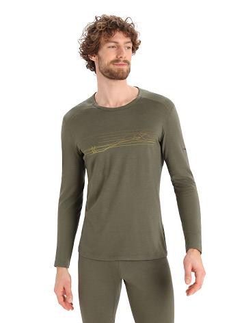 Base Layers Icebreaker Merino 200 Oasis Long Sleeve Crewe Ski Stripes Homme Vert Olive | FR 1367QMAZ